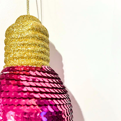 Snazzy Sequin Light Bulb Ornament - Hot Pink 7" | KS