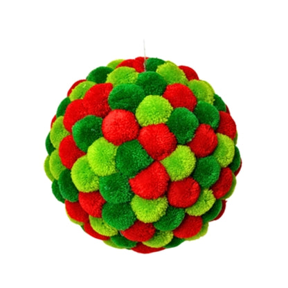 Mini Pom Pom Red/Green Ball Ornament 8" | KS