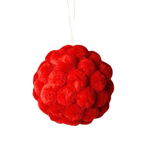 Mini Pom Pom Red Ball Ornament 4.5” |KS