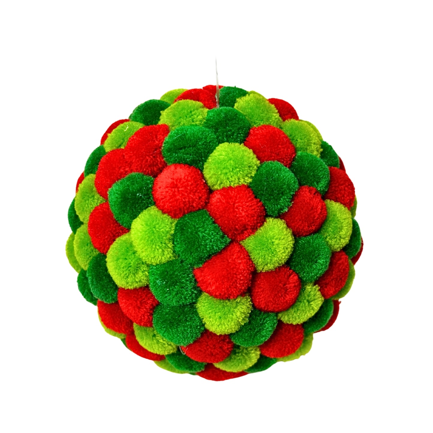 Mini Pom Pom Red/Green Ball Ornament 4.5” |KS