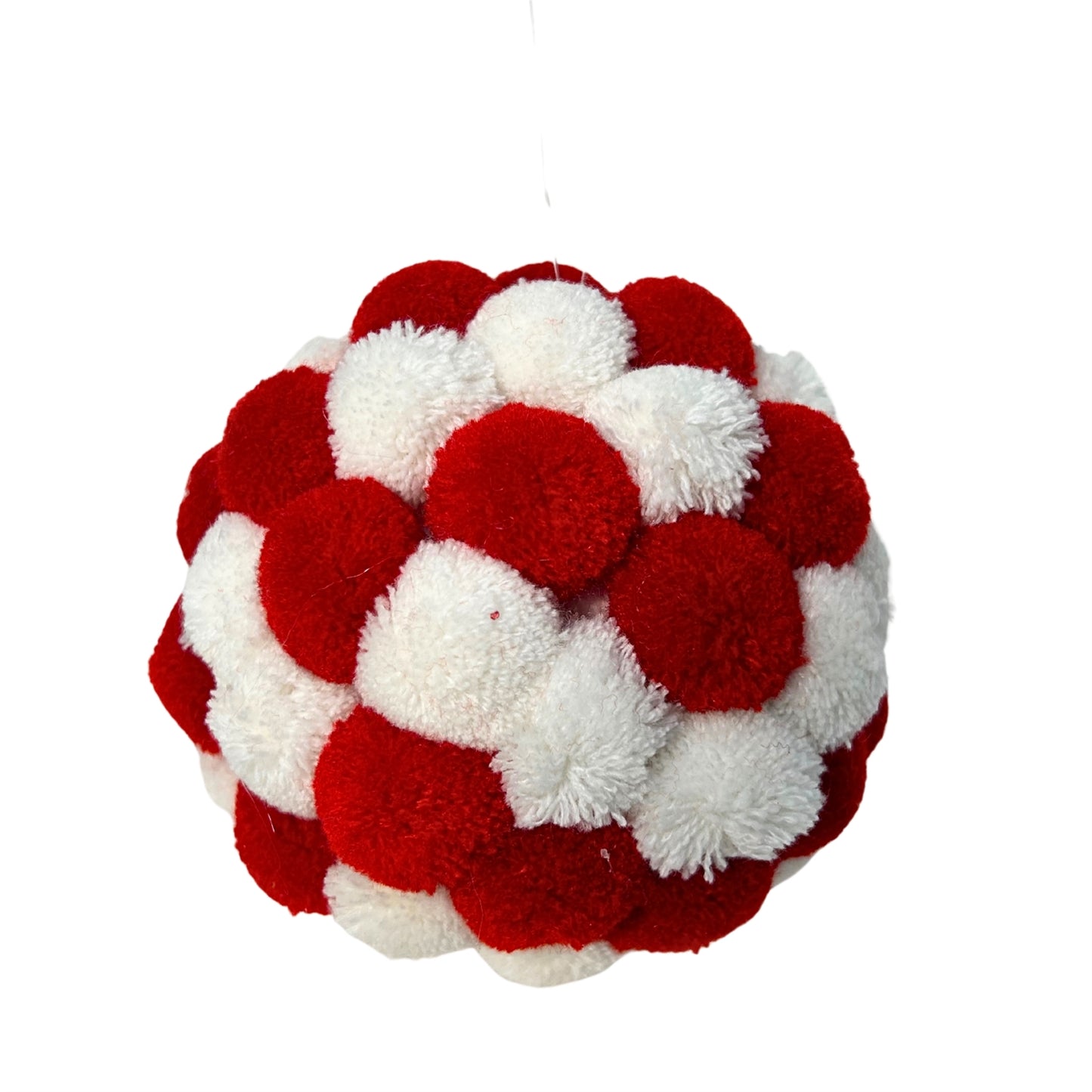 Mini Pom Pom Red/White Ball Ornament 4.5” |KS