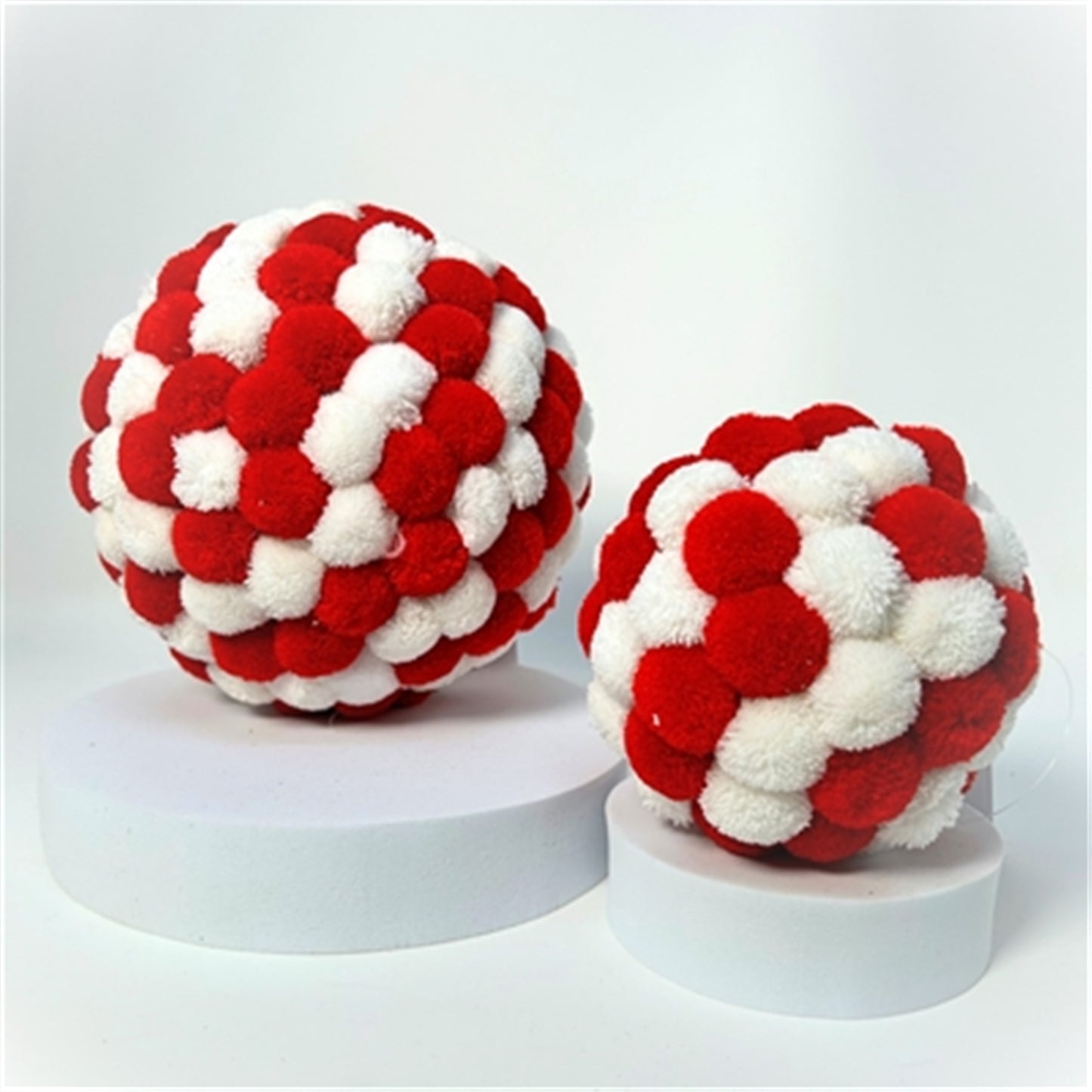 Mini Pom Pom Red/White Ball Ornament 4.5" |KS