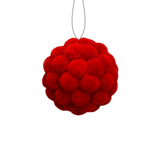 Mini Pom Pom Red Ball Ornament 4.5" |KS