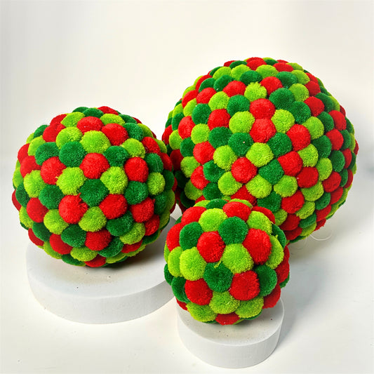 Mini Pom Pom Red/Green Ball Ornament 8" | KS
