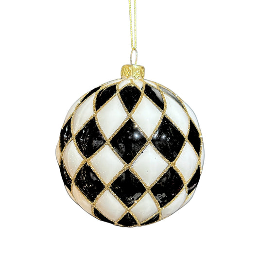 Black Check Glass Ornament 4" | TG