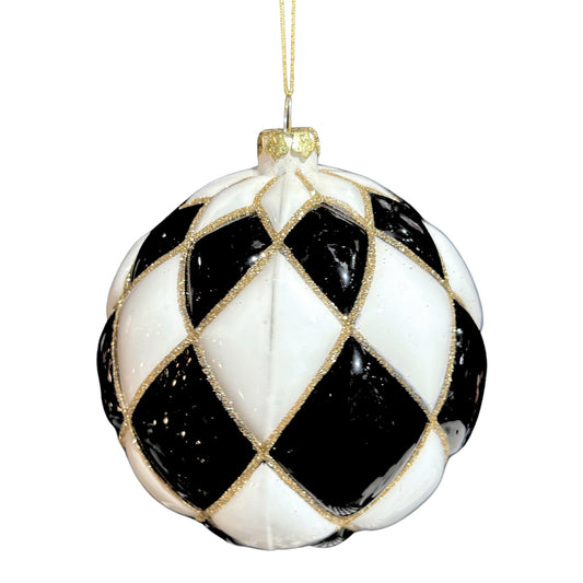 Black Check Glass Ornament 5.5” | LC