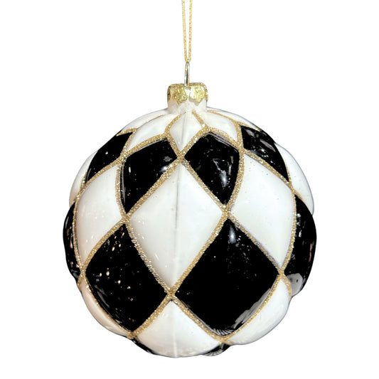 Black Check Glass Ornament 5.5" | TG
