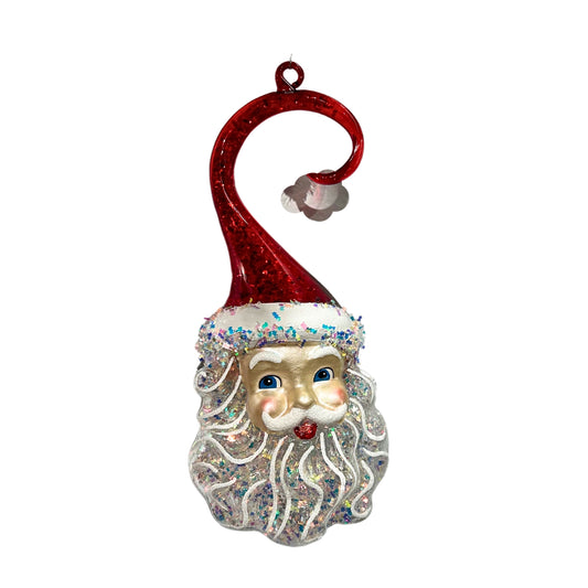 Santa Claus Curl Hat Glass Ornament Red 5" | TG