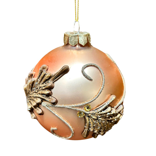 Winter Cream Embossed Gold Ornament 4" | TG