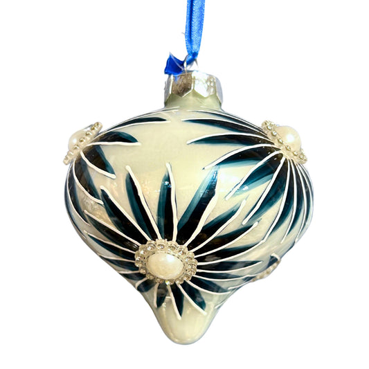 Blue Daisy Pearl Onion Ornament 4" | TG