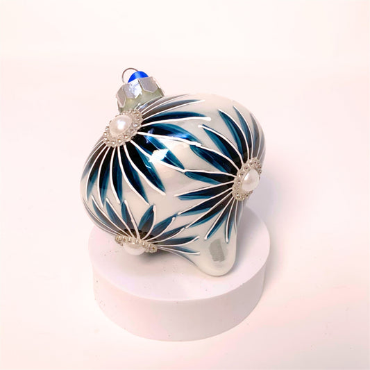 Blue Daisy Pearl Onion Ornament 4" | TG