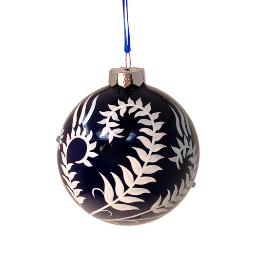 Dark Blue Emboss Drop Ornament 4" | TG