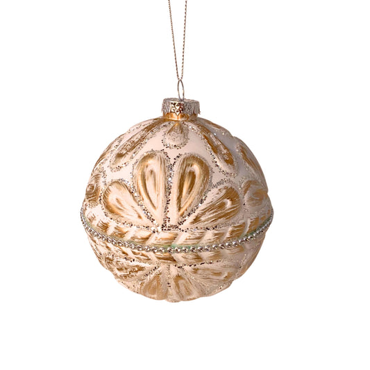 Farmhouse Antique Emboss Glass Ornament 4" | TG