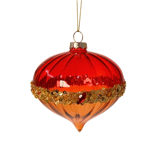 Red Glass Ornament With Gold Glitter 4" | TG