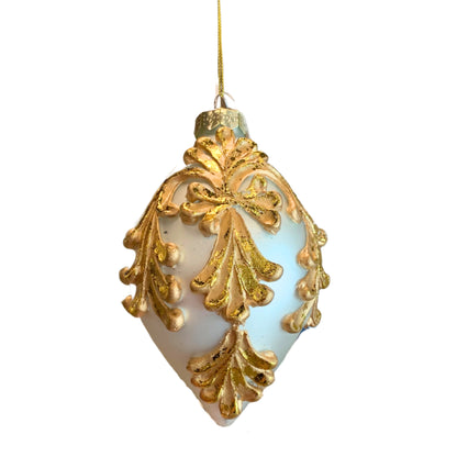 Cream Embossed Glass Ornament 6" | TG