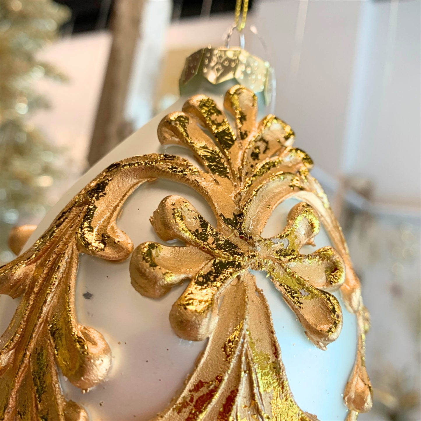 Cream Embossed Glass Ornament 6" | TG