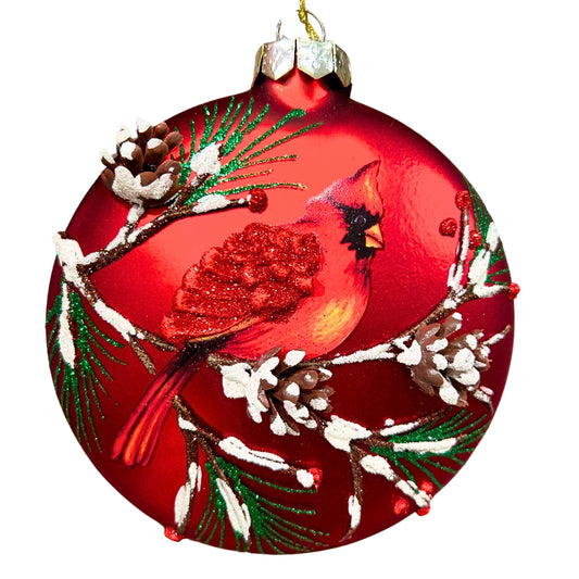 Red Cardinal Painting Glass Ornament 4.75" | TG