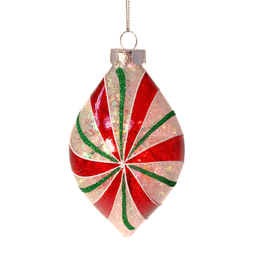 Peppermint Twist Drop Glass Ornament 4" | TG