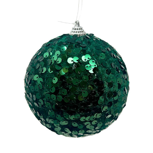 Faux Velvet Sequin Ornament - Dk Green 6” | KS