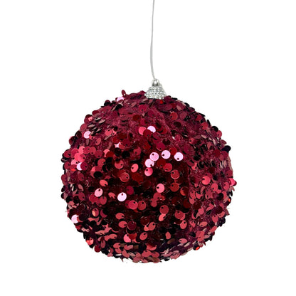 Faux Velvet Sequin Ornament - Burgundy 5”  | KS
