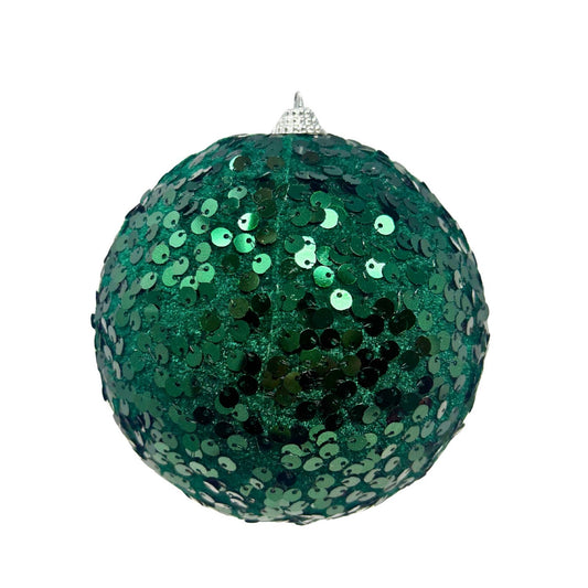 Faux Velvet Sequin Ornament - Dk Green 5”  | KS