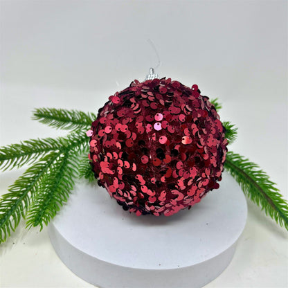 Faux Velvet Sequin Ornament - Burgundy  4” | KS