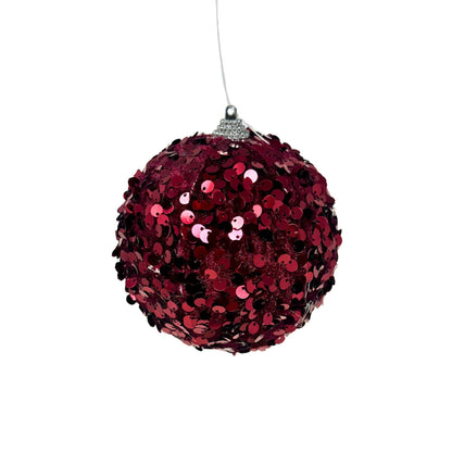Faux Velvet Sequin Ornament - Burgundy  4” | KS