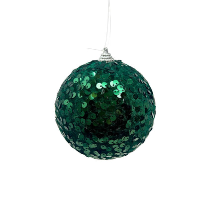 Faux Velvet Sequin Ornament - Dark Green 4" | KS