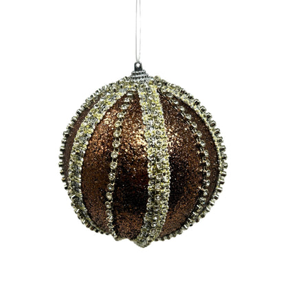 Glitter Rhinestone Stripe Ornament - Brown 5” | KS