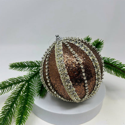 Glitter Rhinestone Stripe Ornament - Brown 5” | KS