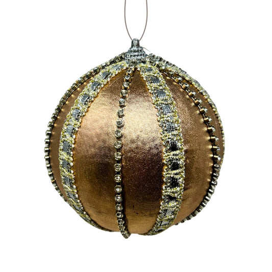 Metallic Rhinestone Stripe Ball Ornament - Champagne 6” | KS