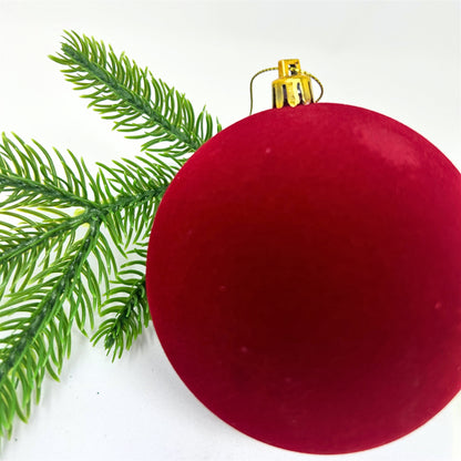 Plastic Flocked Ball Ornament - Crimson 4" | YK