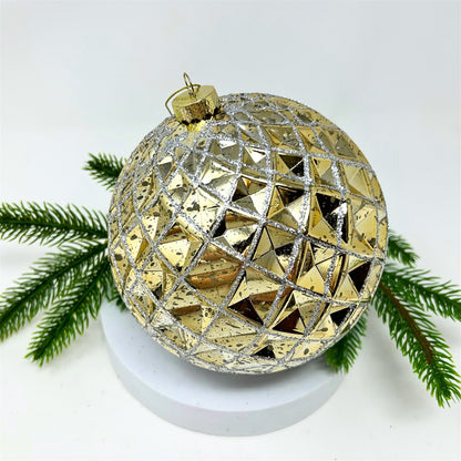 Mercury Finish Diamond Plastic Ball Ornament - Gold/Champ. 6" | YK