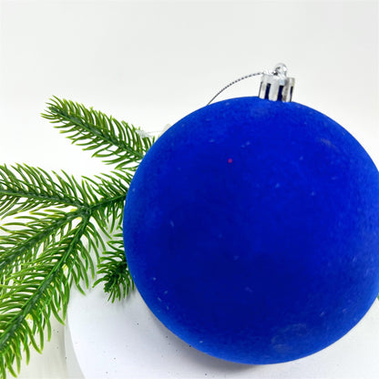 Plastic Flocked Ball Ornament - Sapphire Blue 4" | YK