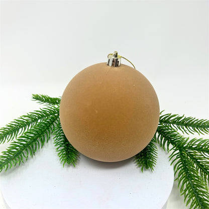 Plastic Flocked Ball Ornament - Tan 4" | YK