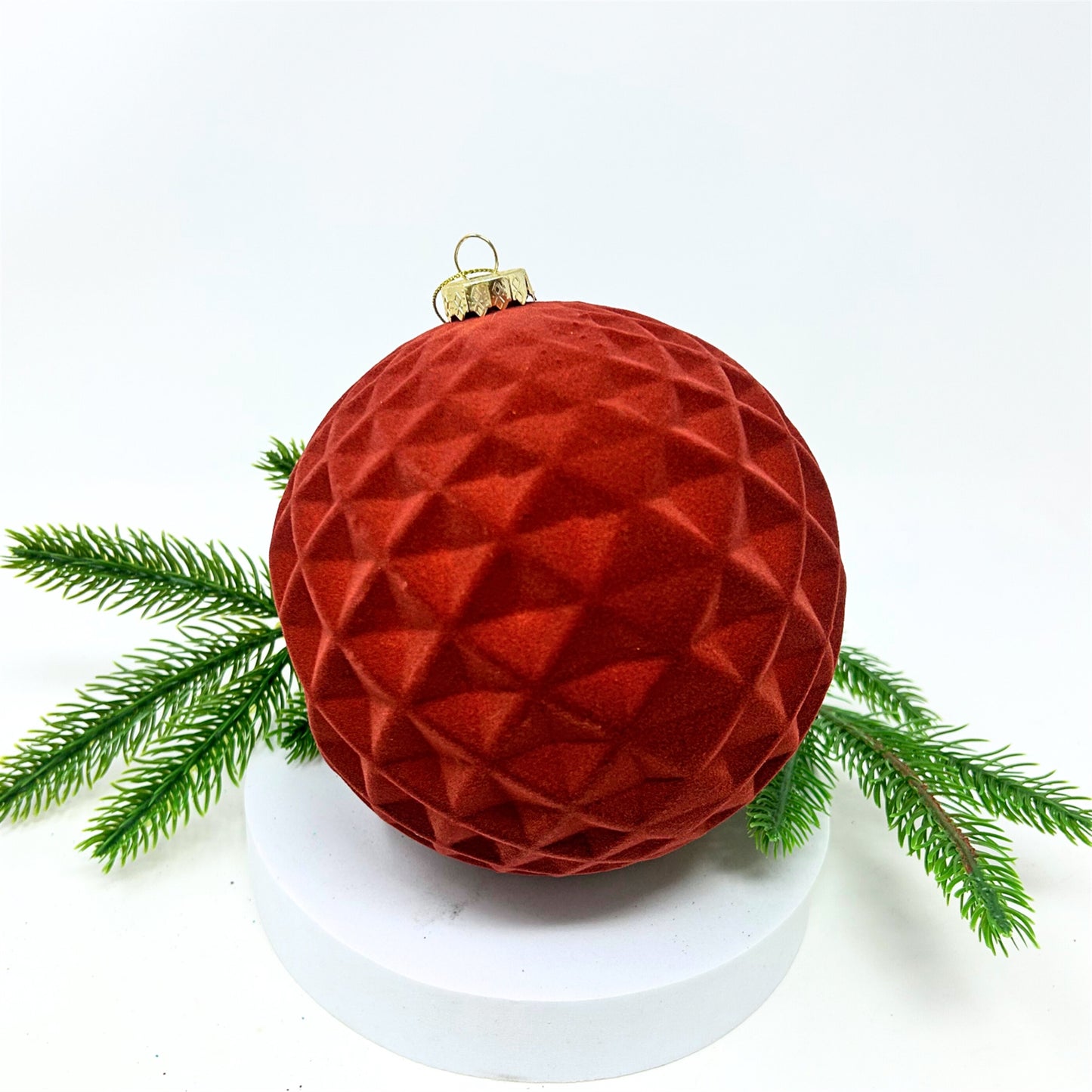 Plastic Flocked Diamond Ball Ornament - Burnt Umber 6" | YK