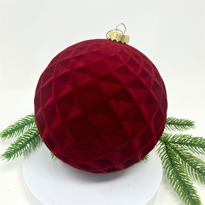 Plastic Flocked Diamond Ball Ornament - Crimson 6" | YK