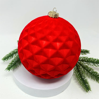 Plastic Flocked Diamond Ball Ornament - Cherry Red 6" | YK