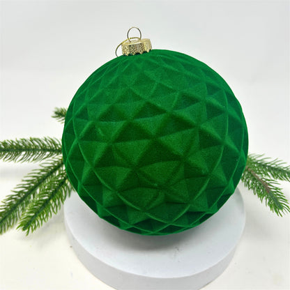 Plastic Flocked Diamond Ball Ornament - Green 6" | YK