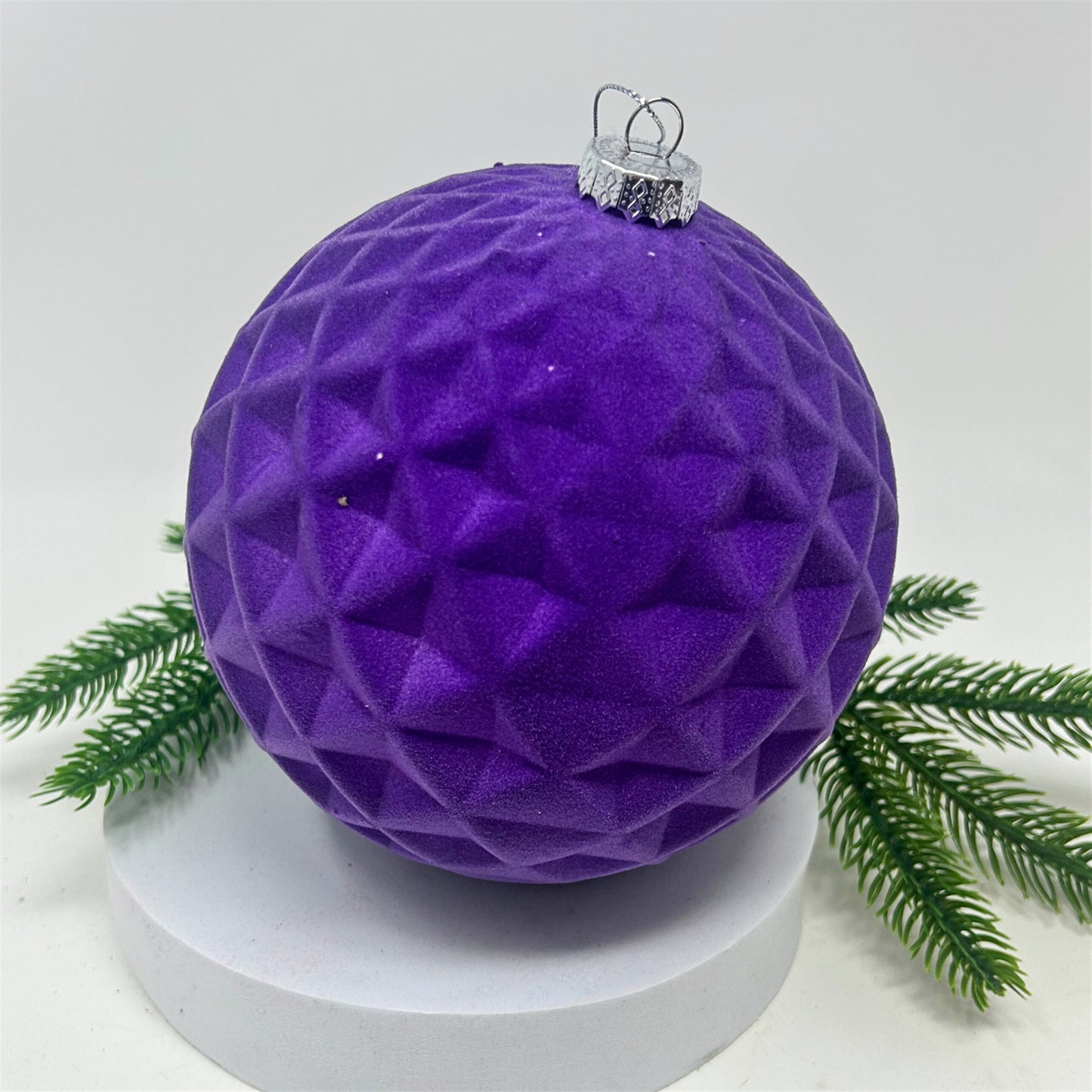 Plastic Flocked Diamond Ball Ornament - Purple 6" | YK