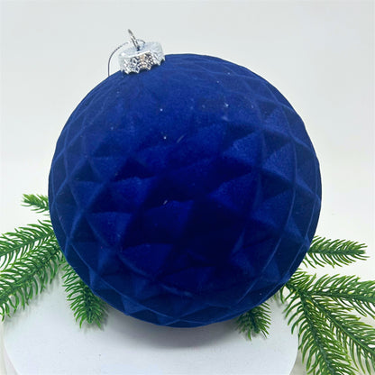 Plastic Flocked Diamond Ball Ornament - Royal Blue 6" | YK
