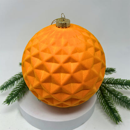 Plastic Flocked Diamond Ball Ornament - Tangerine 6" | YK