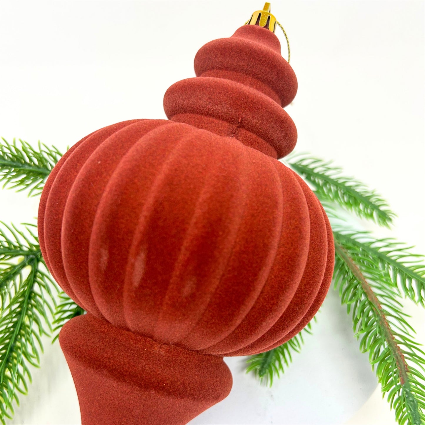 Plastic Flocked Finial Ornament - Burnt Umber 10" | YK