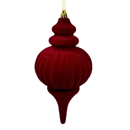 Plastic Flocked Finial Ornament - Crimson 10" | YK