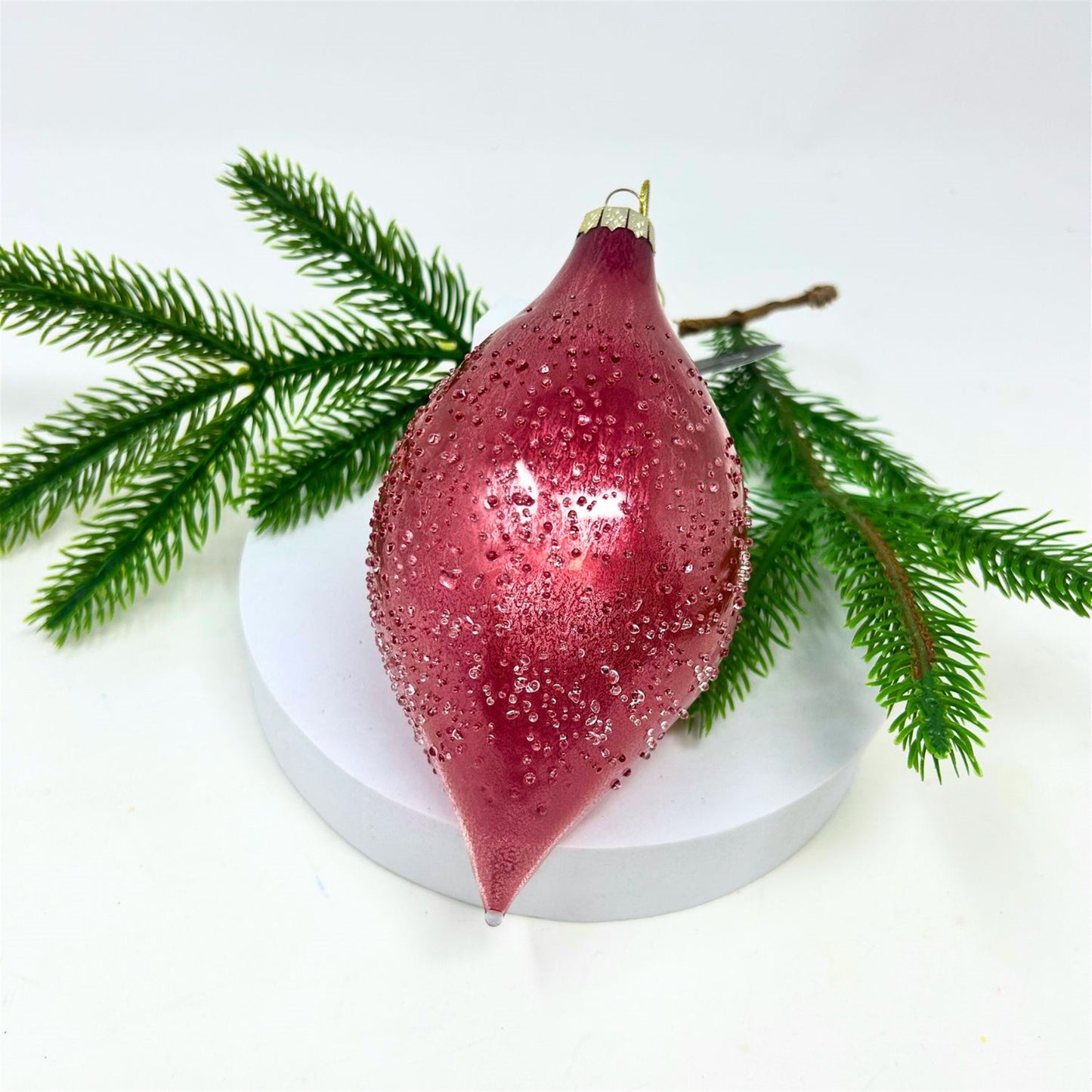 Rose Pink Glass Iced Finial Ornament 6" | TG