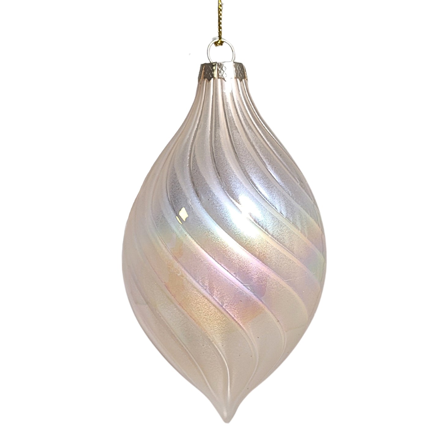 Pearl Swirl Glass Finial Ornament 6" | TG