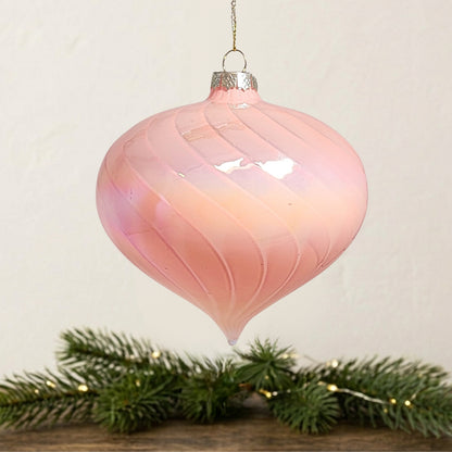 Swirl Glass Onion Finial Ornament - Pink 4" | TG