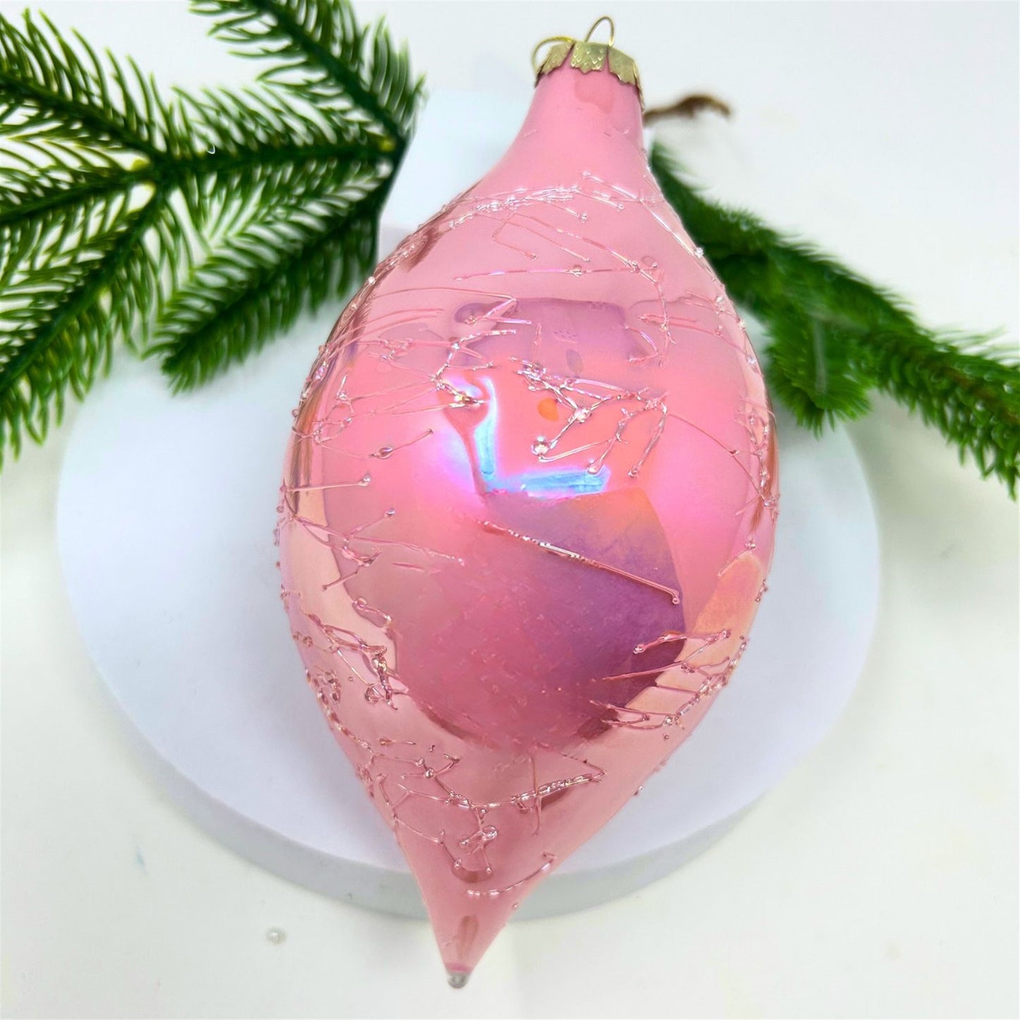 Iridescent Pink Faux Cracked Glass Finial 6" | TG