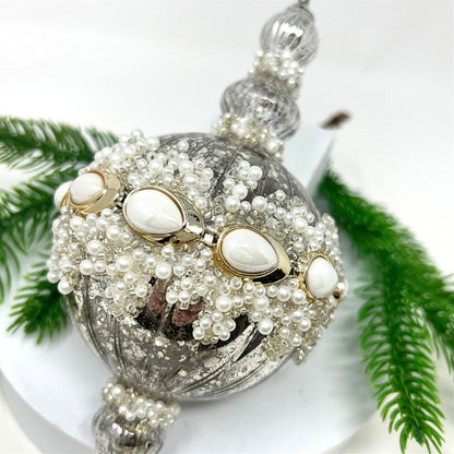 Mercury Glass Drop Finial Ornament w/ Pearl Center 7" | TG