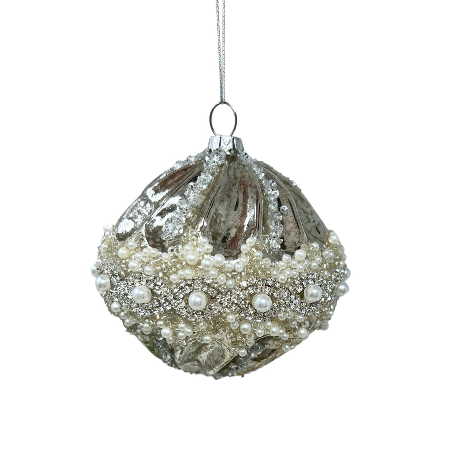 Mercury Glass Onion Ornament w/ Pearl Center 3.5" | TG
